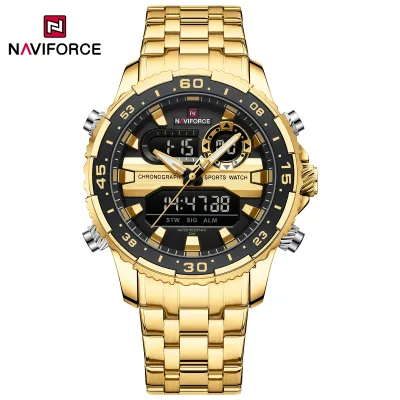 NAVIFORCE 9234 Fashion Brand Black Gold Men Watch Fashion Luxury Quartz Wrist Watches Sport Waterproof Stainless Steel Strap - Golden Black Golden